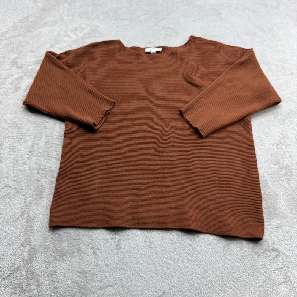 Rio‎ & Rian Sweater Womens Large Brown Ribbed Boat Neck 3/4 Sleeve Knit Top Rust